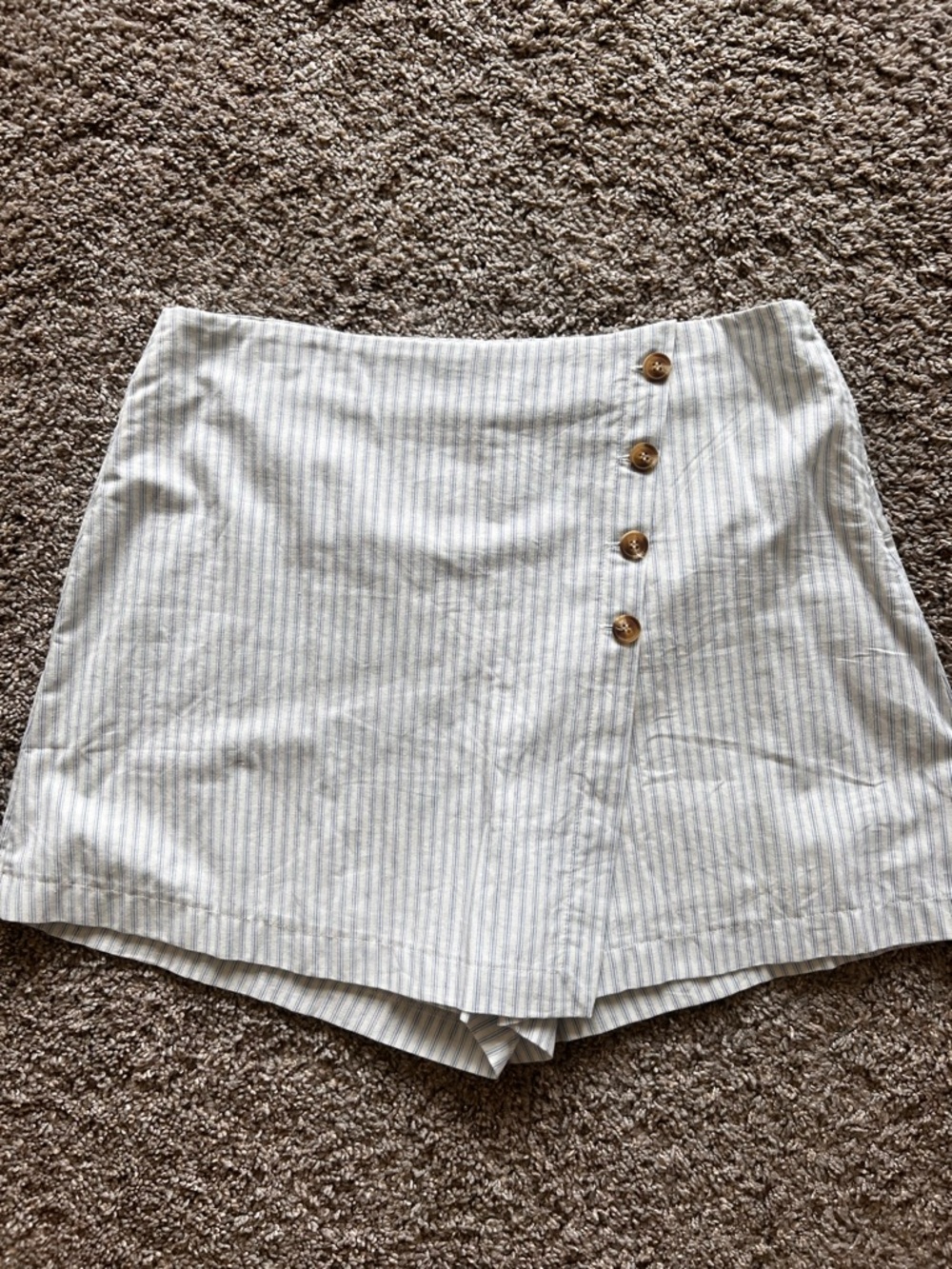 Striped Linen-Blend High-Rise Women’s Skort - Cream with Blue Pinstripes
